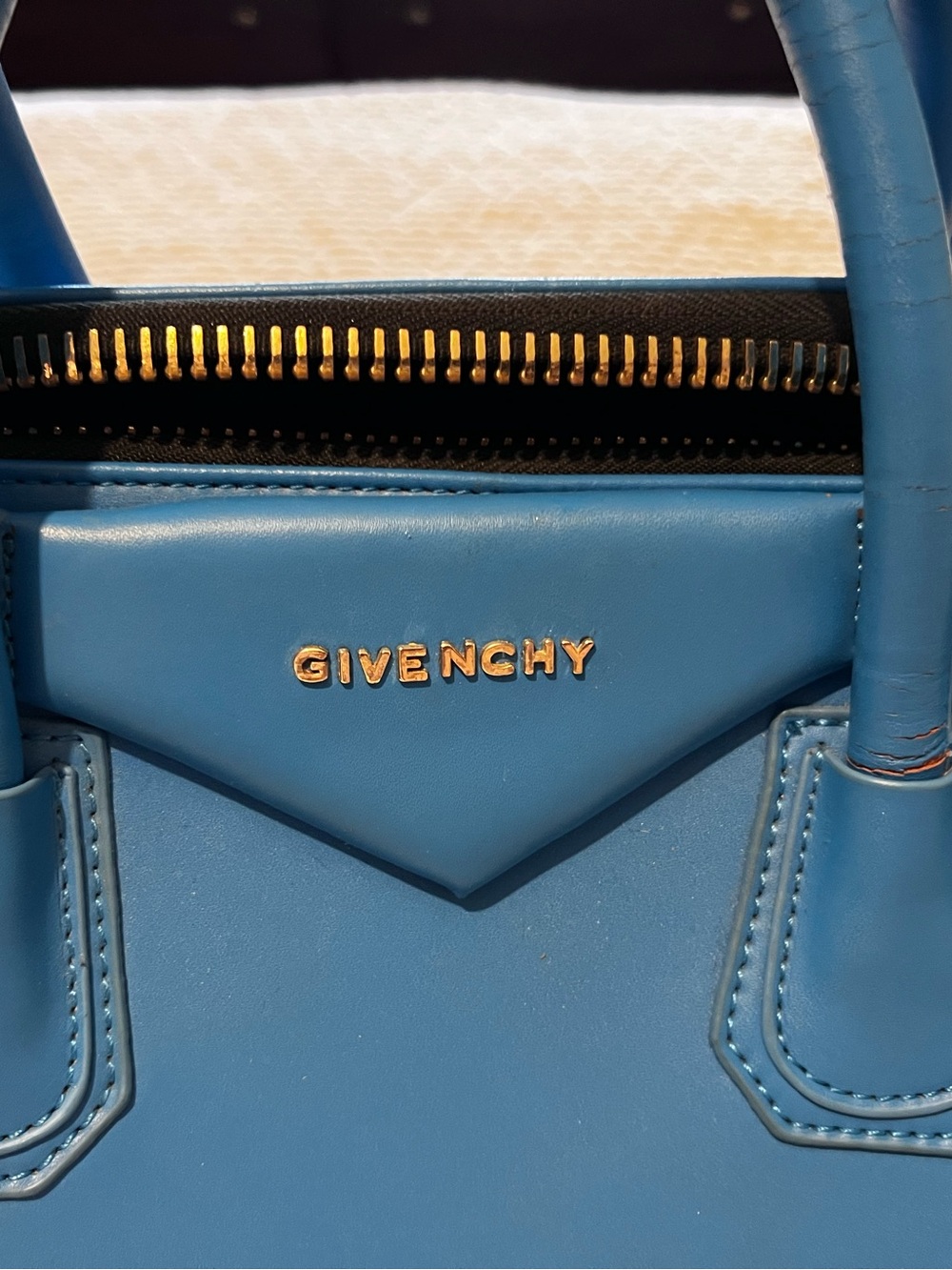 Blue vegan  Leather Top-Handle Bag